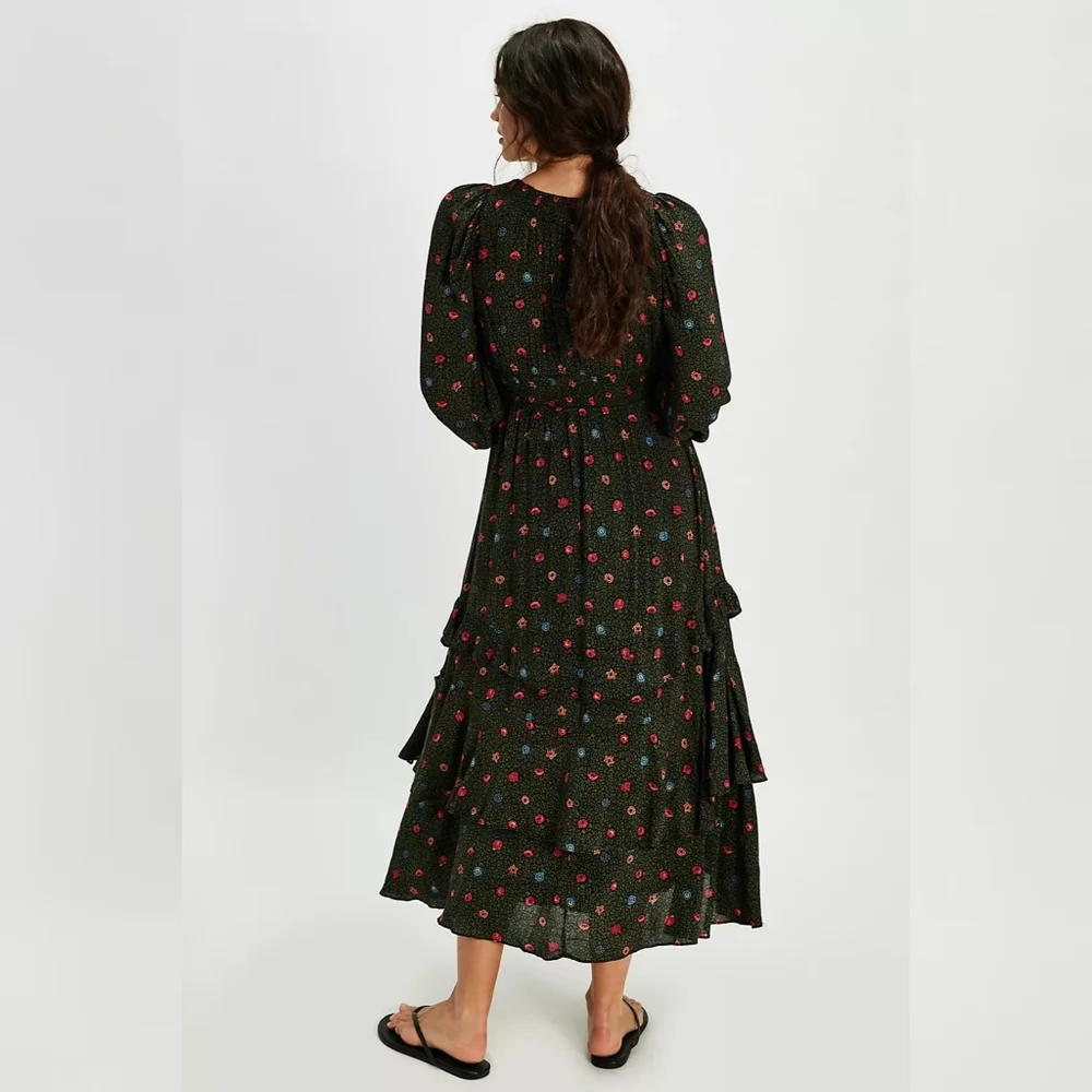 Free People Tried And True Maxi Dress Green Floral‎ Print Women's
